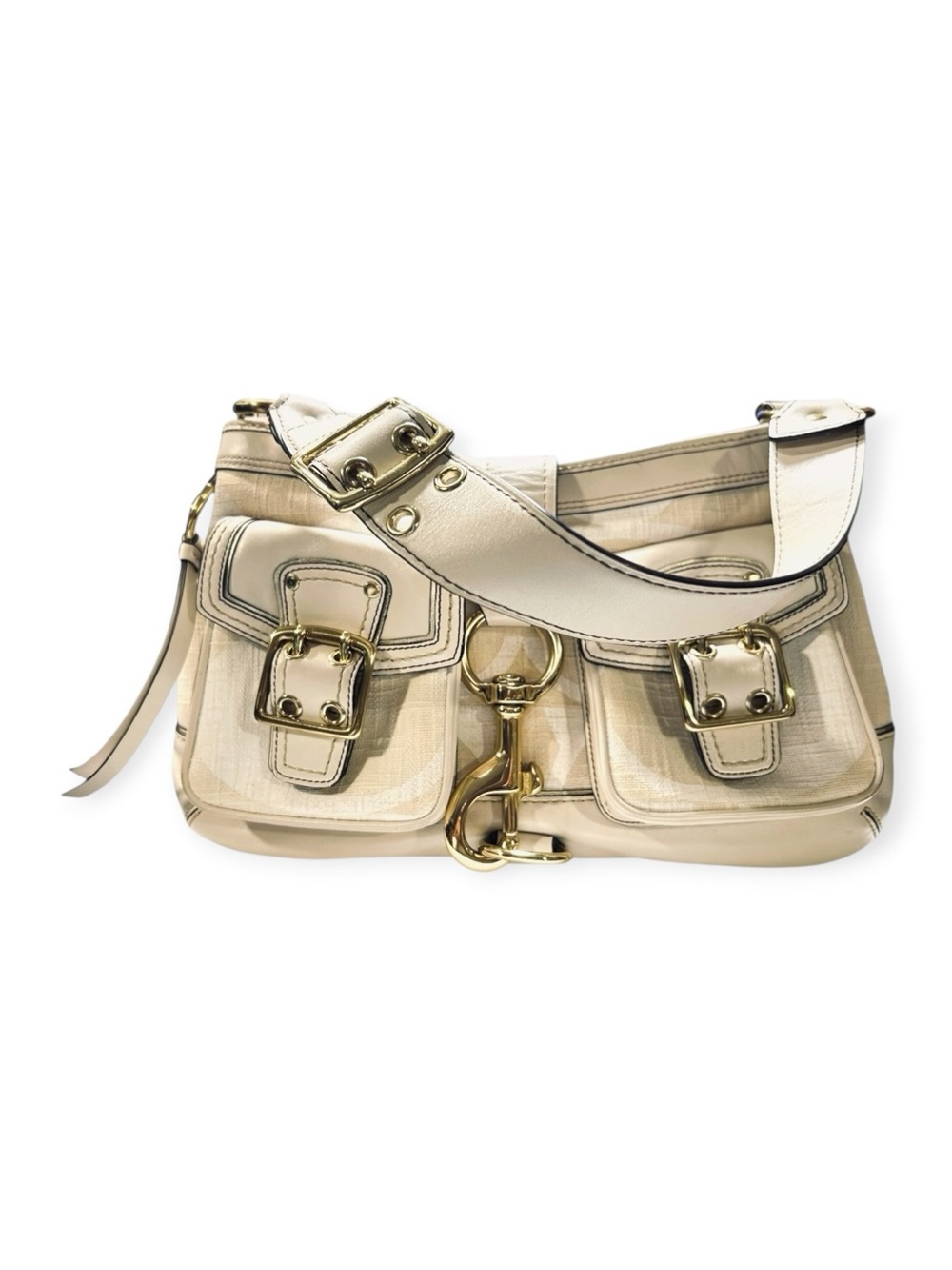 Rare Vintage Coach Legacy Signature 7469 Ivory Beige Canvas Leather Y2K Shoulder